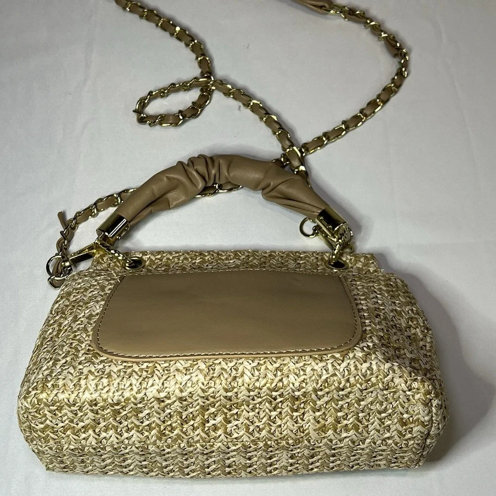 Straw Clutch Evening Handbag for Women Woven Straw Dumpling Bag Summer Khaki‎